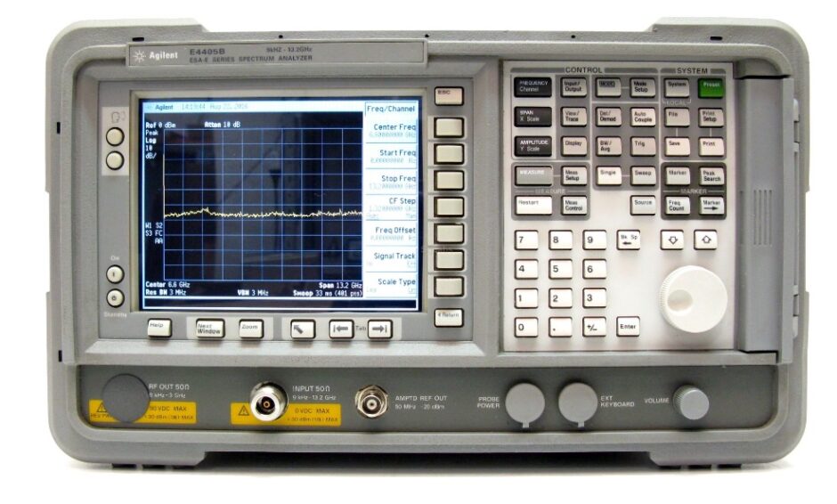 Legacy Keysight spectrum analyzer hardware with capacitive touchscreen UI