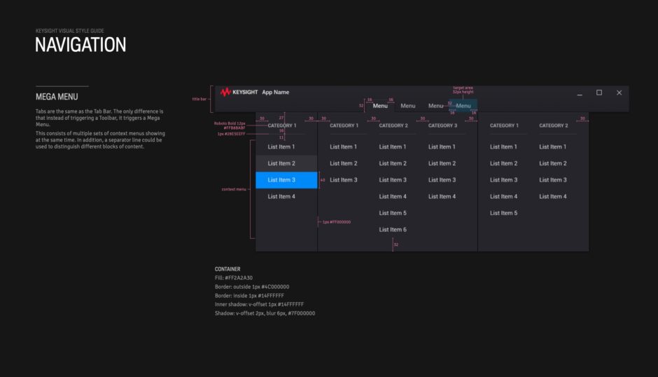 Sample page from the PathWave UI Design Standard showing component specifications